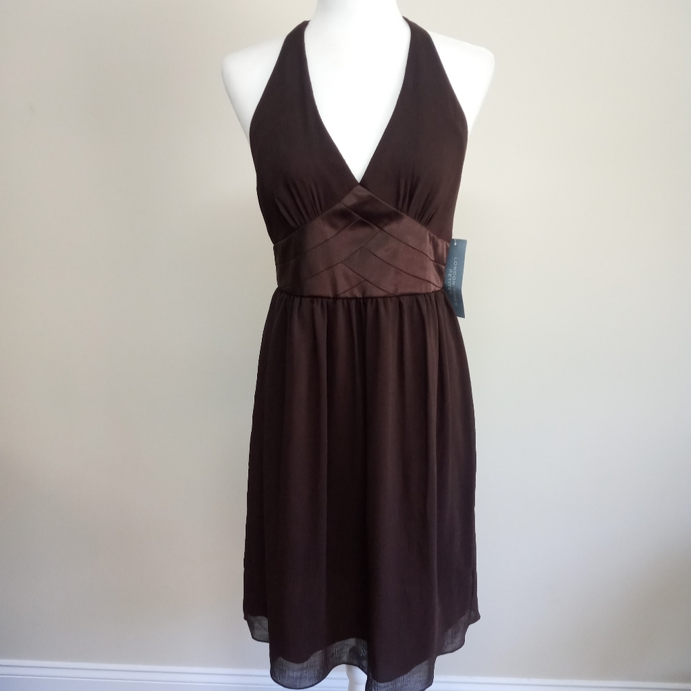 London Times Brown Halter Midi Dress sleeveless